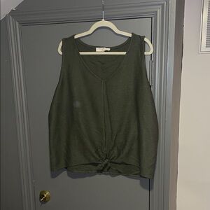 LOFT Olive V-Neck Knit Tank with Front Tie